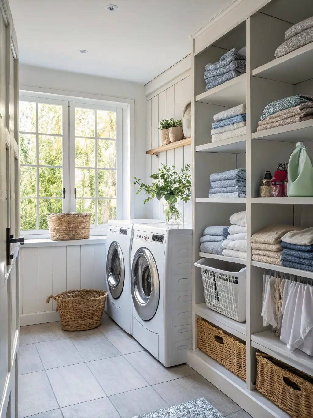 Clean and modern laundry facilities at Aalborg Hostel, with washing machines and dryers available for guest use.